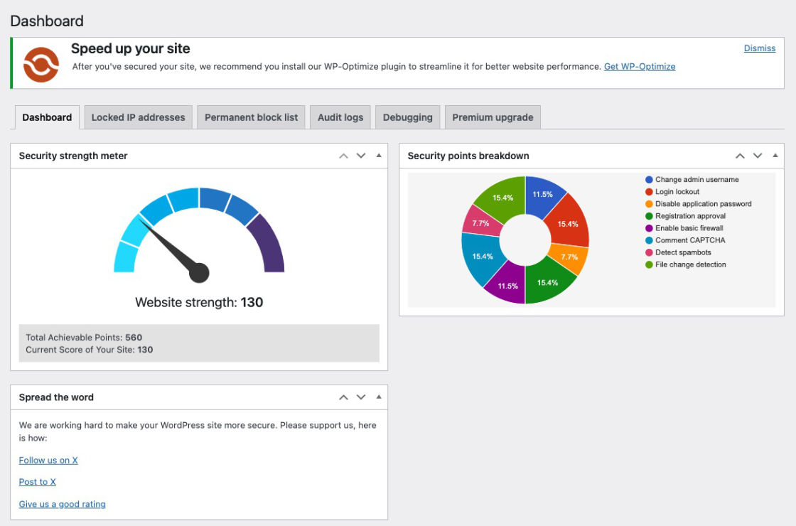 All In One Security WordPress plugin Dashboard