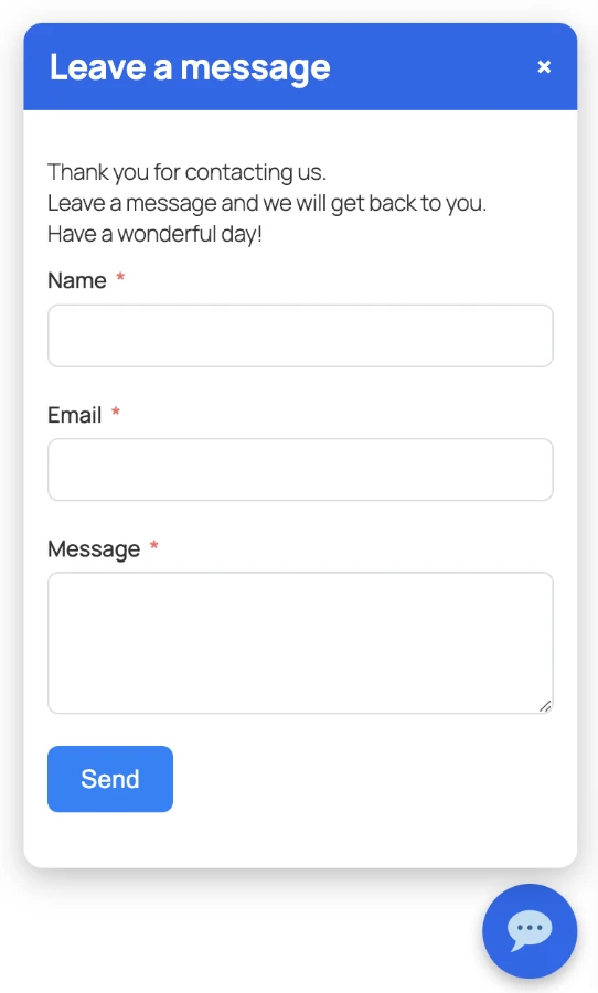 Chat bubble contact form WordPress code snippet
