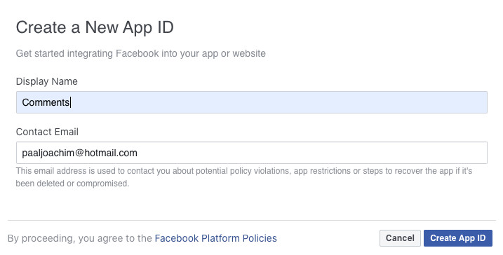 Create a New App with Facebook Developer.