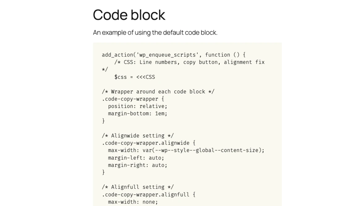 Default Gutenberg Code block
