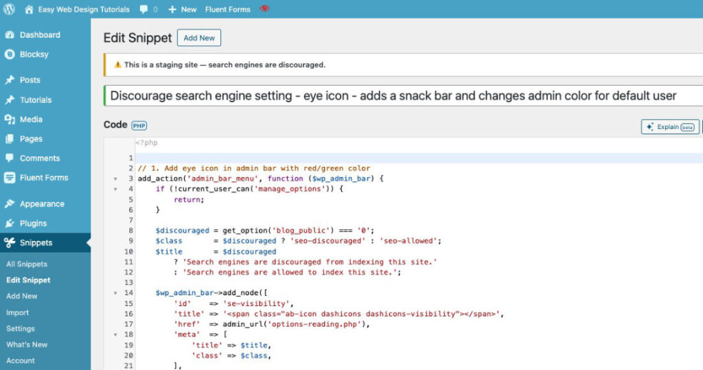 Discourage Search engines WordPress Code Snippet