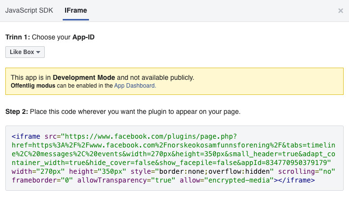 Facebook Developer Like Box Get Code IFrame.