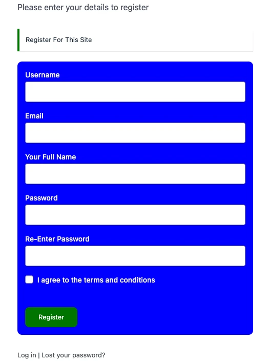 Fluent Auth CSS styled registration form