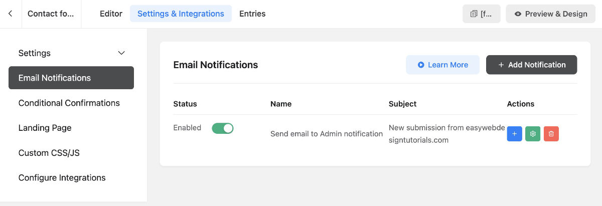 Fluent Forms Email Notifications WordPress plugin