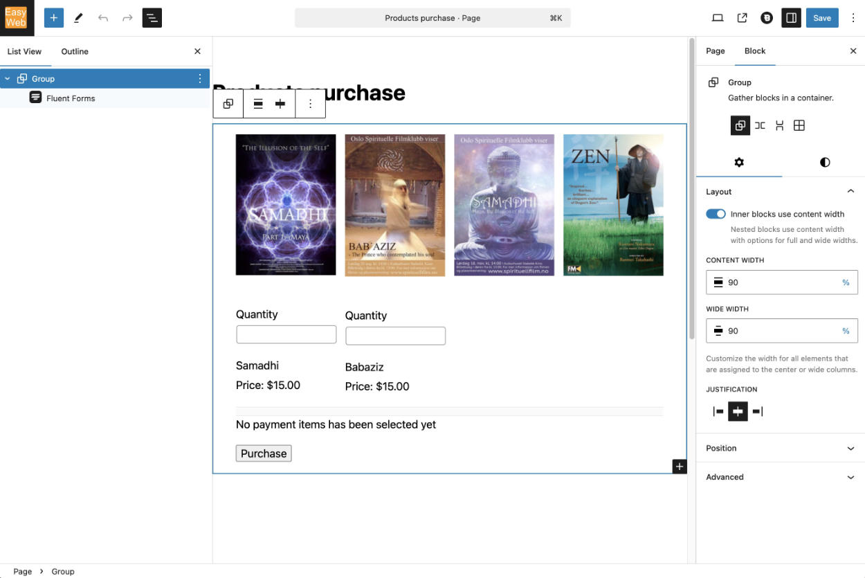 Fluent Forms adding into a Gutenberg Group block