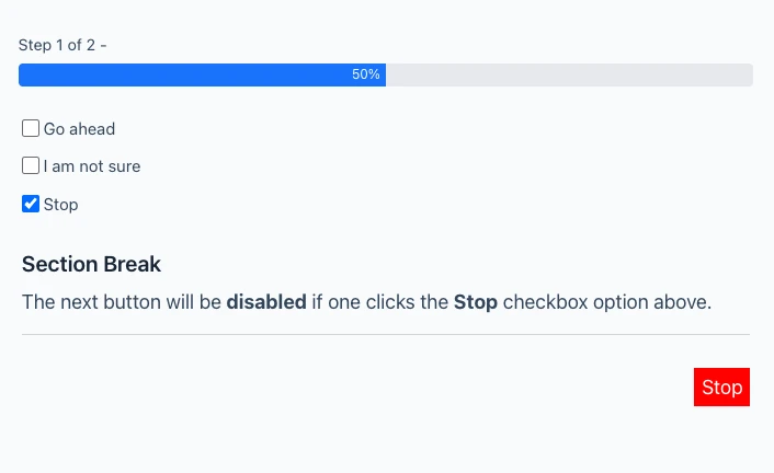 Fluent Forms disable Next button with conditionals