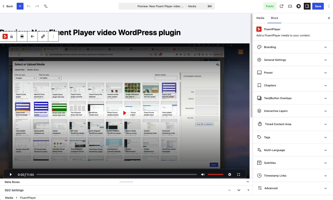 Fluent video player UI screen