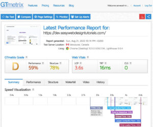 GTmetrix latest performance report