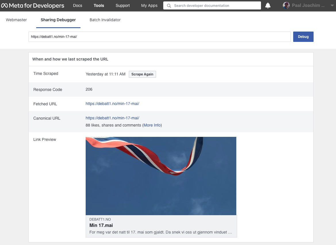 Meta for Developers Facebook Sharing Debugger