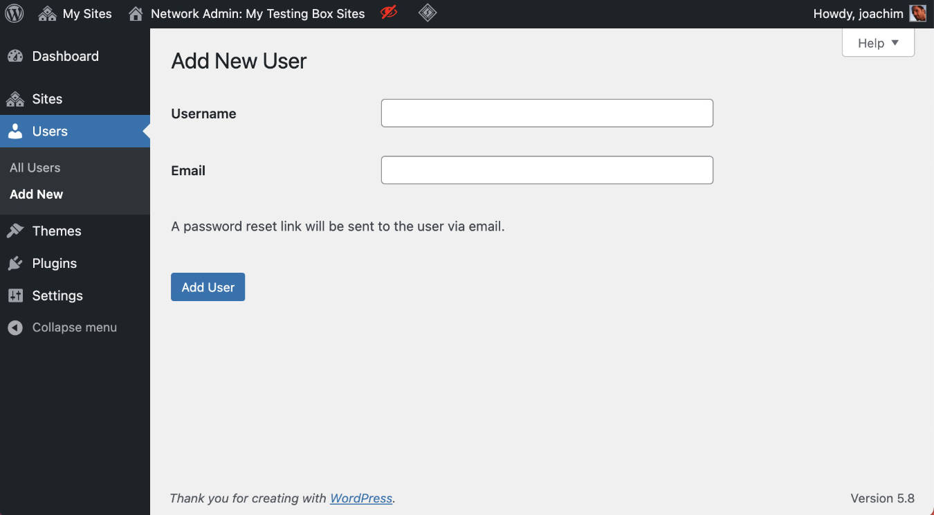 Network Admin Add New User to Multi Site in WordPress