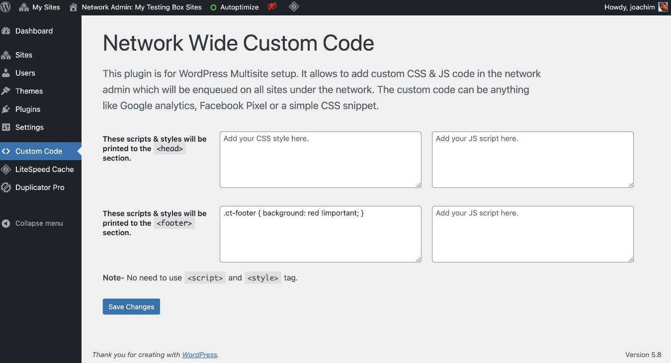 Network Wide Custom Code - WordPress Multisite plugin