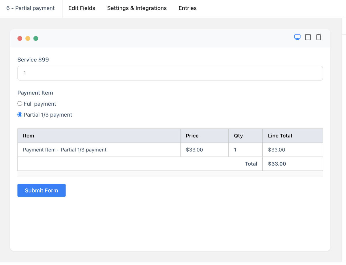 Partial Payment Preview Fluent Forms Pro