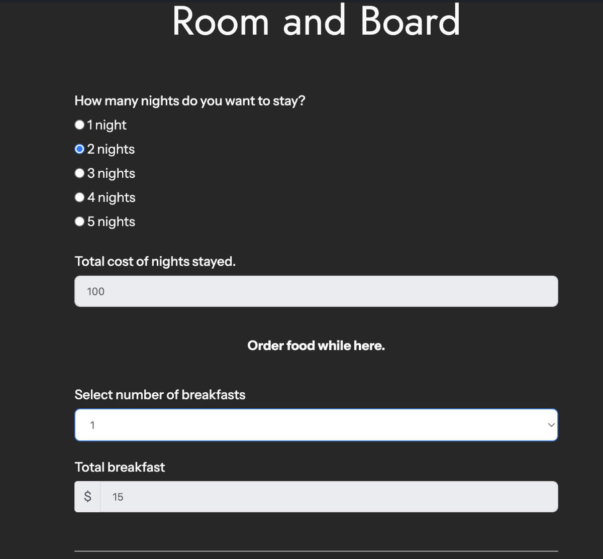 Room and Board calculations Fluent Forms Pro WordPress plugin