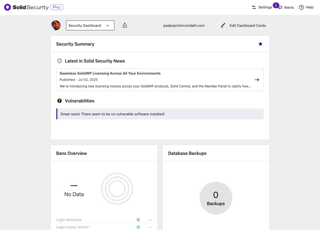 Solid Security Pro WordPress Security plugin Dashboard