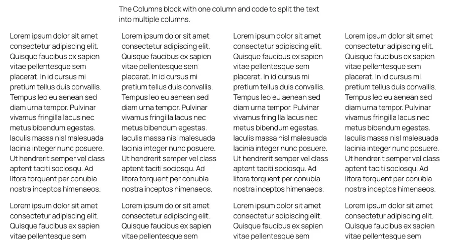 The Columns block with text flowing into additional columns