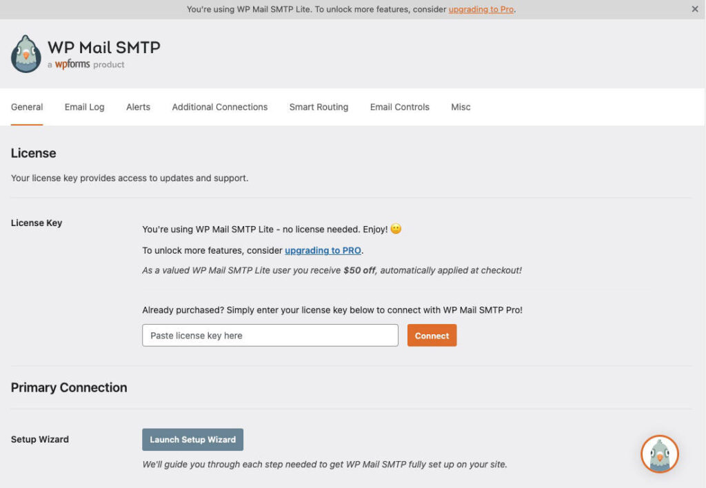 WP Mail SMTP WordPress plugin Settings screen