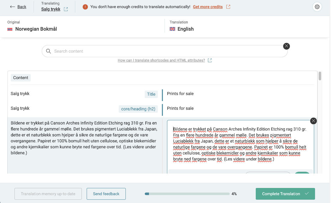 WPML multilingual plugin translate content from Norwegian to English