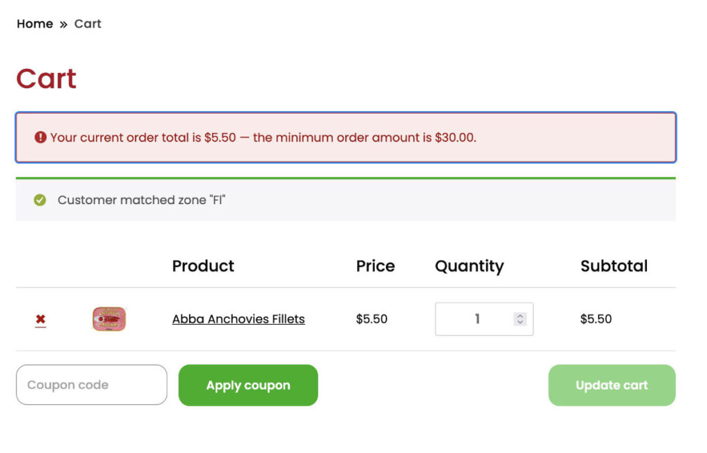 Define WooCommerce minimum order amount - cart page