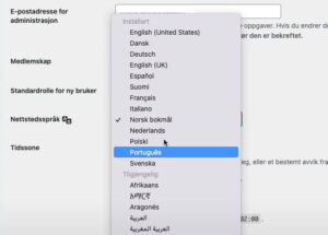 WordPress admin languages dropdown
