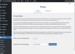WordPress default Privacy Settings