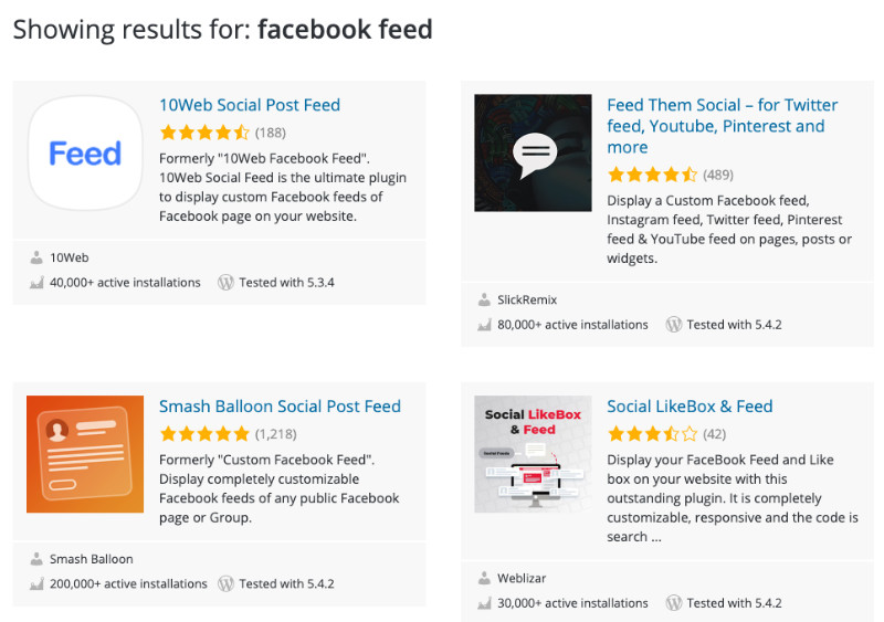 WordPress plugins Facebook Feed (Like Box)