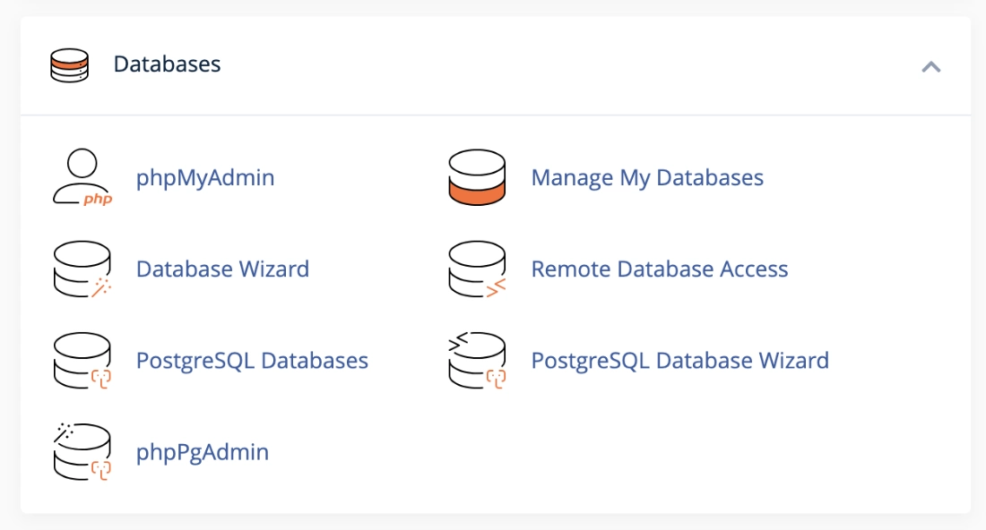 cPanel Databases section