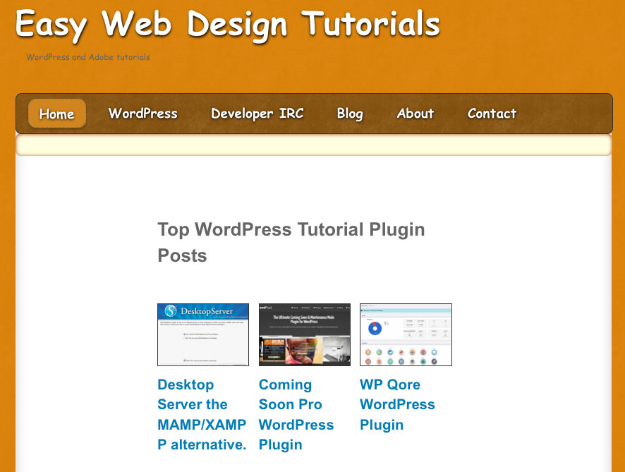 Easy Web Design Tutorials.  Home page view from 2014.