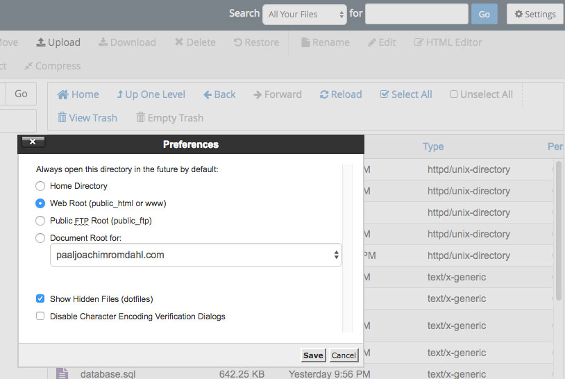 Show hidden files File Manager cPanel